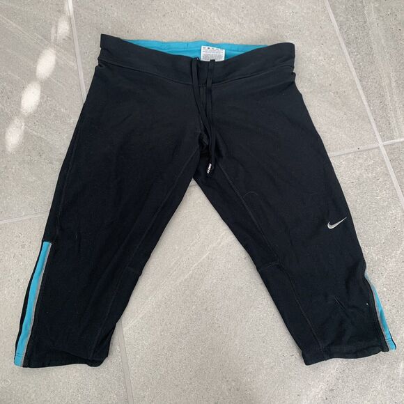 Nike Skinny Running Workout Yoga Leggings Womens Sz S Black Drawstring Tights - Picture 1 of 6